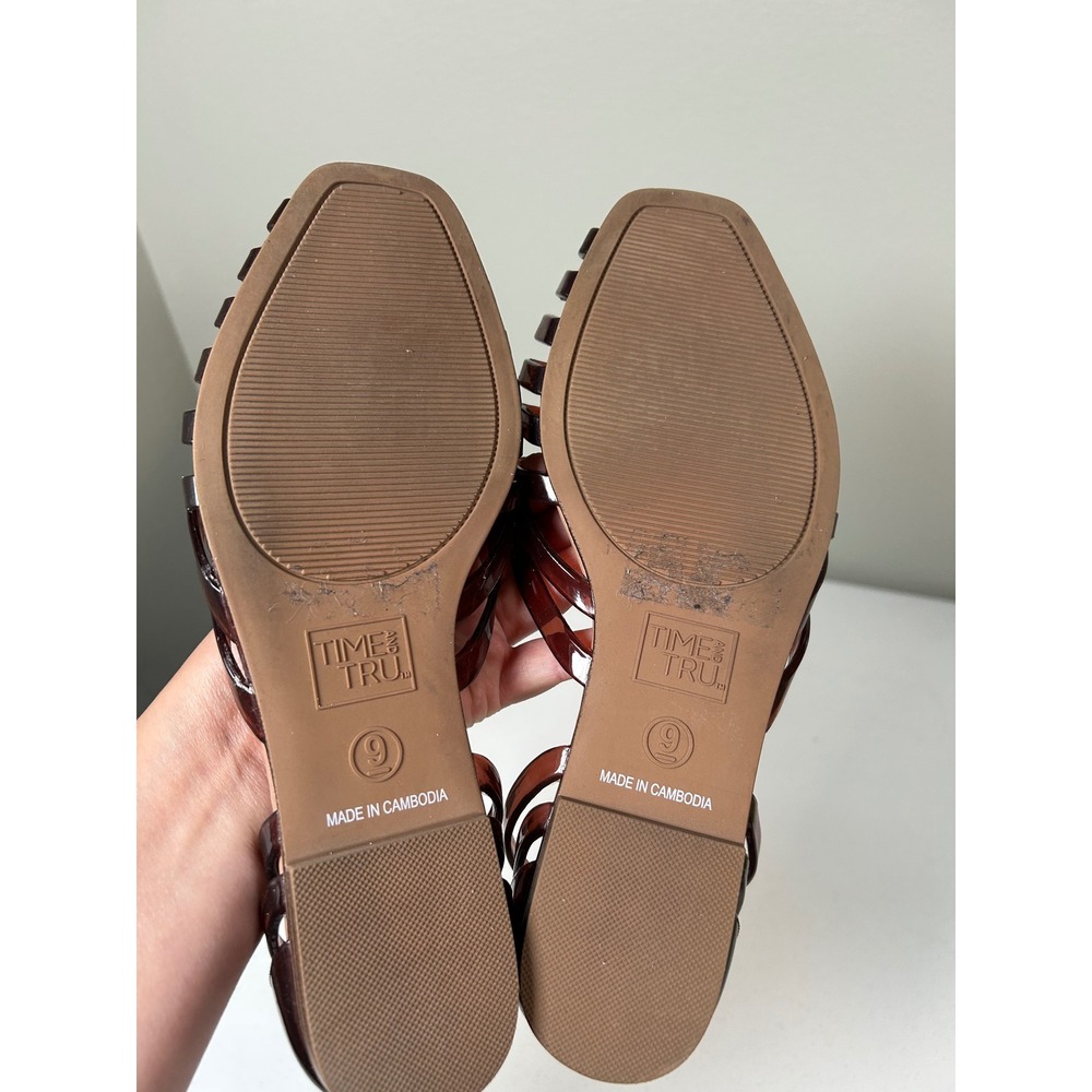 Time and Tru Sandals Women's 9 Brown Jelly Huarache Cage Flat Shoes - Picture 5 of 5